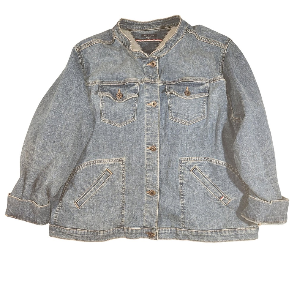 Tommy Hilfiger Jacket Womens Large Blue Denim Jean Button Front Utility Vintage‎